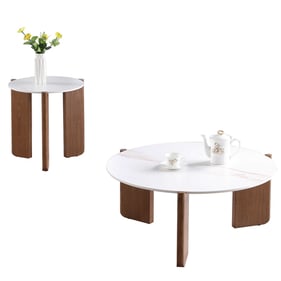 Chintaly Imports Elissa Matte White Walnut 3pc Coffee Table Set