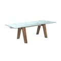 Modern Dining Table w/ Extendable Glass Top & Solid Wood Legs