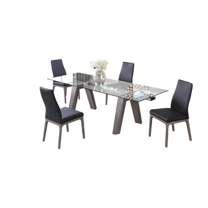 Chintaly Imports Esther Rosario Black Grey 5pc Dining Room Set CHF-ESTHER-ROSARIO-GRY-5PC-BLK