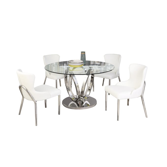 Chintaly Imports Evelyn White 5pc Dining Room Set CHF-EVELYN-5PC-POL