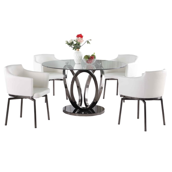 Chintaly Imports Evelyn Dusty White 5pc Dining Room Set CHF-EVELYN-DUSTY-5PC-BKC-WHT