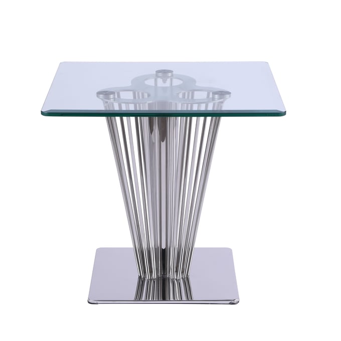 Chintaly Imports Fernanda Clear Polished Stainless Steel Lamp Table CHF-FERNANDA-LT