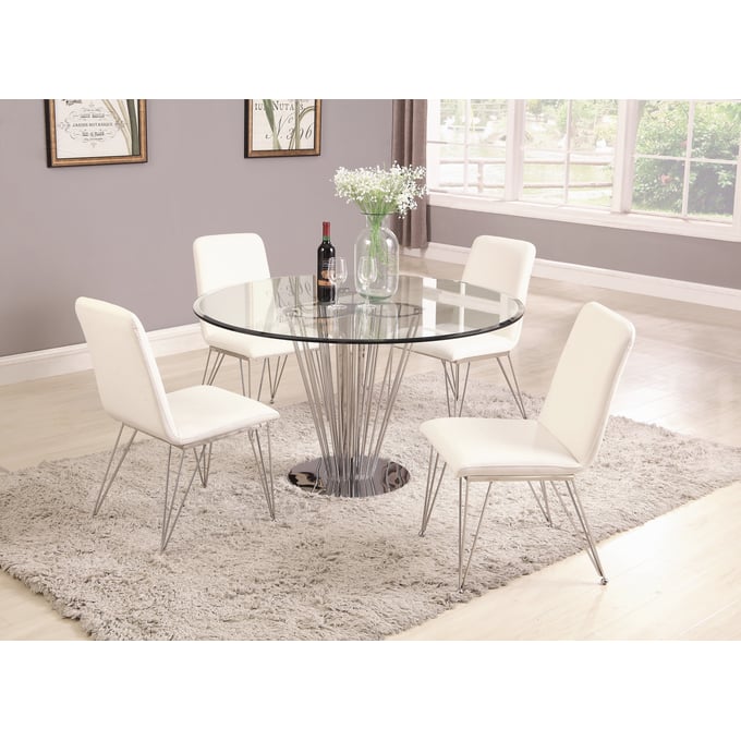 Chintaly Imports Fernanda Clear Polished Gray 5pc Dining Room Set CHF-FERNANDA-5PC-RND