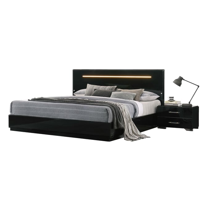 Chintaly Imports Florence Gloss Black 2pc Bedroom Set with Queen Bed CHF-FLORENCE-QN-S2