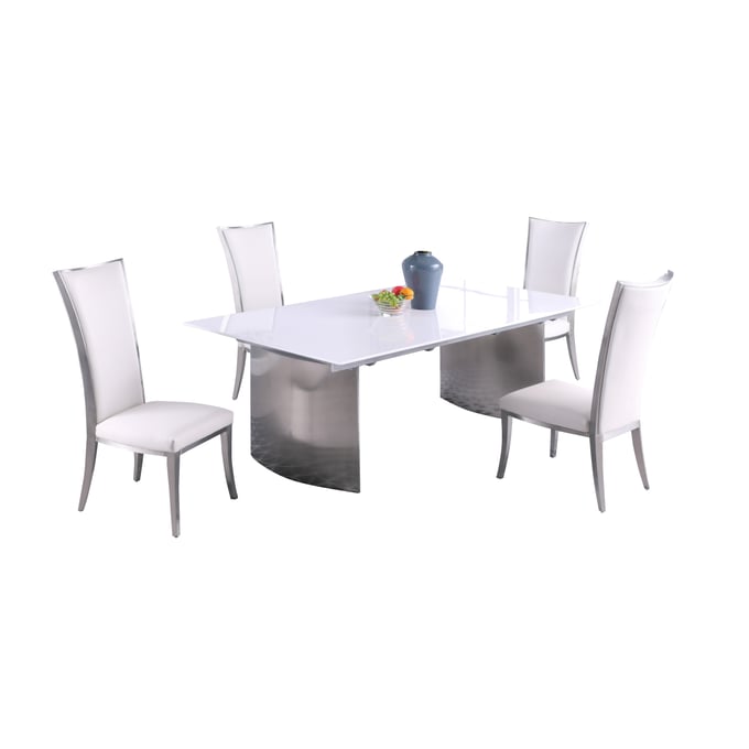 Chintaly Imports Glenda Gloss White 5pc Dining Room Set CHF-GLENDA-ISABEL-5PC