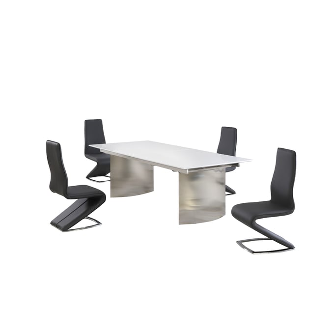 Chintaly Imports Glenda Tara Gloss White Black 5pc Dining Room Set CHF-GLENDA-TARA-5PC