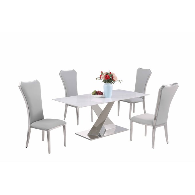 Chintaly Imports Jennifer Grey Gloss White 5pc Dining Room Set CHF-JENNIFER-5PC