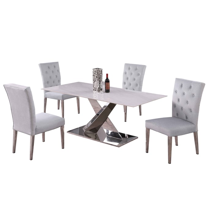 Chintaly Imports Jennifer Kerry Grey Gloss White 5pc Dining Room Set CHF-JENNIFER-KERRY-5PC-POL-GRY