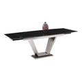 Contemporary Extendable Black Marble Dining Table w/ Steel Pedestal