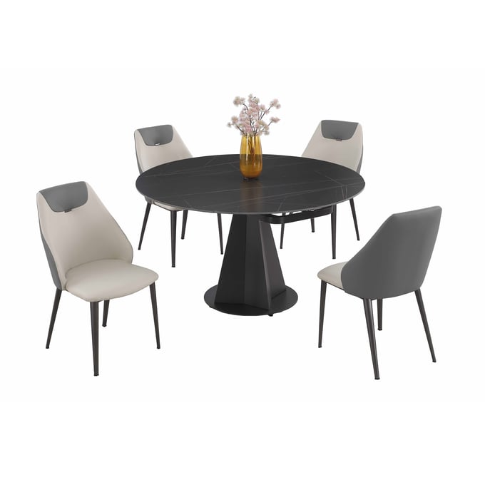 Chintaly Imports Jocelyn Grey Matte Black 5pc Dining Room Set CHF-JOCELYN-5PC