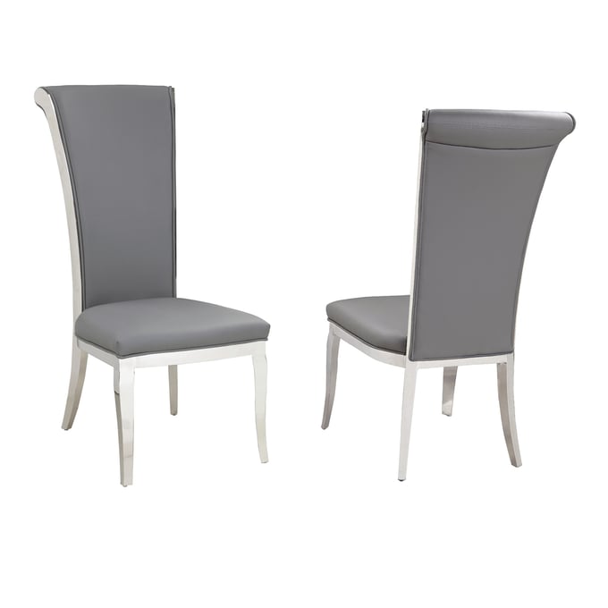 2 Chintaly Imports Joy Grey PU High Back Dining Side Chairs CHF-JOY-SC-GRY-PU