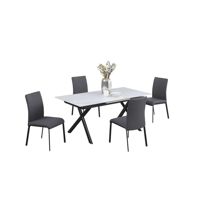 Chintaly Imports Karol Aida Matte White Ash 5pc Dining Room Set CHF-KAROL-AIDA-5PC