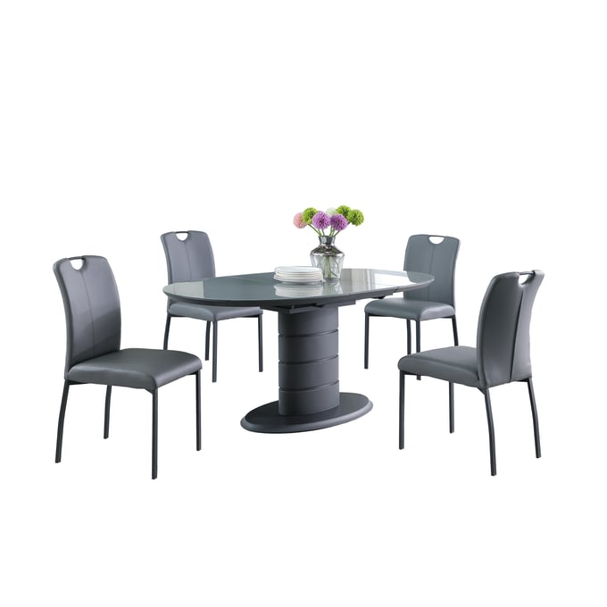 Chintaly Imports Kendra Gloss Grey 5pc Dining Room Set CHF-KENDRA-5PC