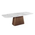 Modern Marbleized Sintered Stone Top Table w/ Wooden Base