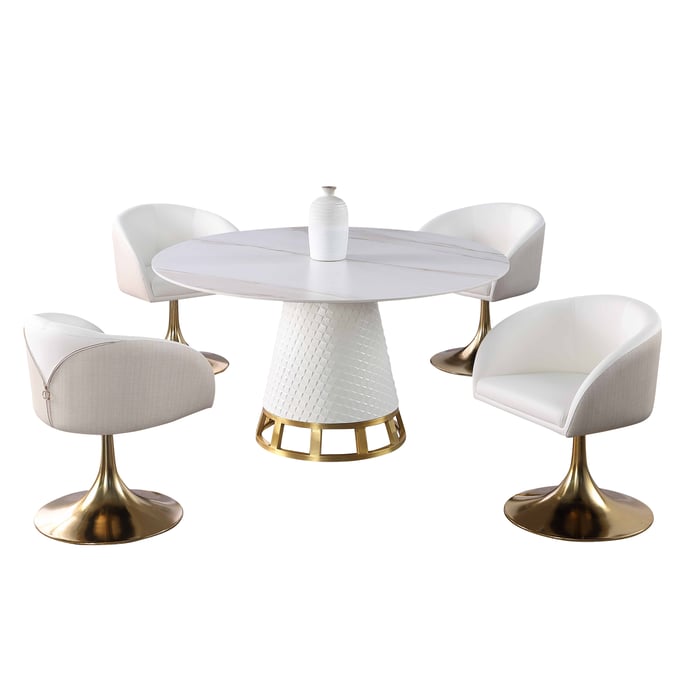 Chintaly Imports Khloe Matte White Beige 5pc Dining Room Set CHF-KHLOE-5PC