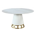 Sintered Stone Top Dining Table w/ Wooden Base & Golden Accent