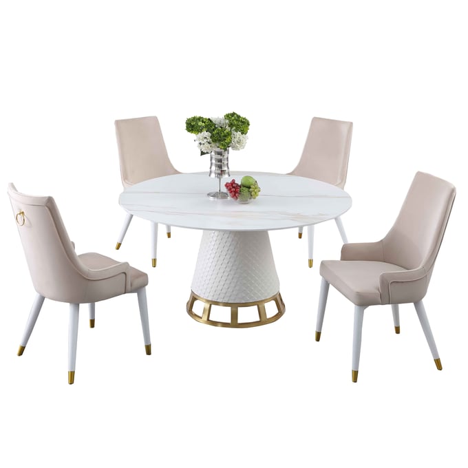 Chintaly Imports Khloe Judy Beige Matte White 5pc Dining Room Set CHF-KHLOE-JUDY-5PC-BGE