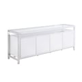 Modern White Buffet w/ Stainless Steel & Tempered Glass Top