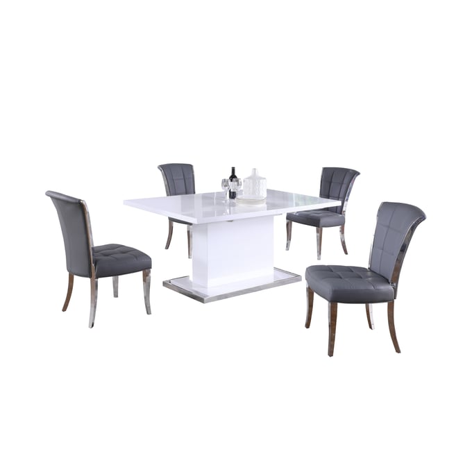 Chintaly Imports Krista Gloss White Grey 5pc Dining Room Set CHF-KRISTA-IRIS-5PC-GRY