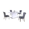 Modern Dining Set w/ Extendable White Table & Grey Chairs