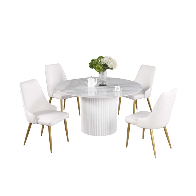 Chintaly Imports Kristen Gloss White 5pc Dining Room Set CHF-KRISTEN-5PC