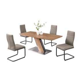 Chintaly Imports Lillian Taupe Light Oak 5pc Dining Room Set