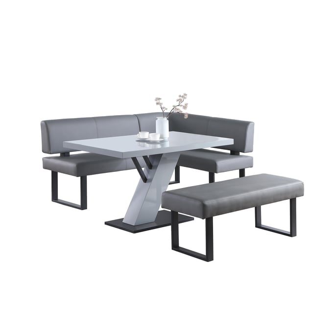 Chintaly Imports Linden Gloss Grey 3pc Dining Room Set CHF-LINDEN-3PC-GRY