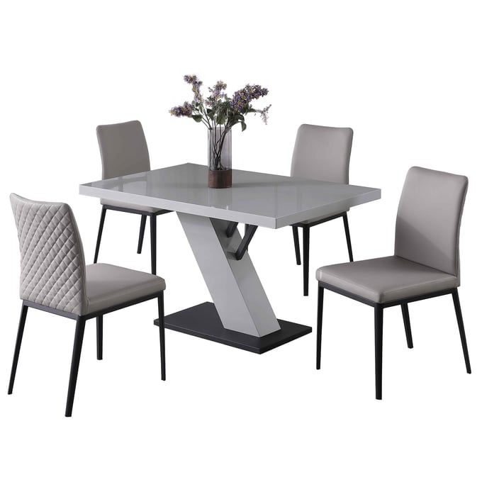 Chintaly Imports Linden Katalina Khaki Gloss Gray 5pc Dining Room Set CHF-LINDEN-KATALINA-5PC