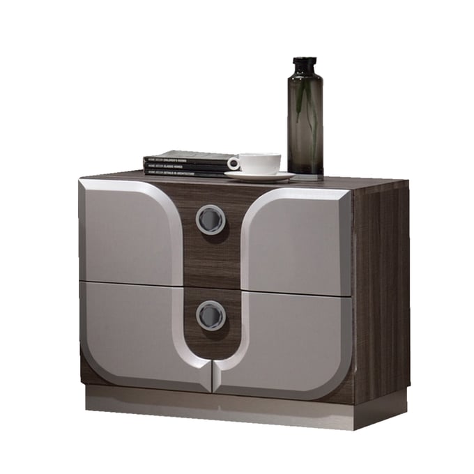 Chintaly Imports London Grey Silver 2 Drawers Night Stand CHF-LONDON-NS