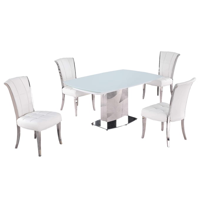 Chintaly Imports Mavis Iris White 5pc Dining Room Set CHF-MAVIS-IRIS-WHT-5PC-WHT