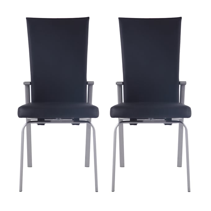 2 Chintaly Imports Molly Black Chrome Motion Back Side Chairs CHF-MOLLY-SC-BLK