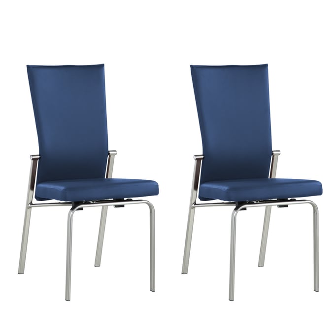 2 Chintaly Imports Molly Blue Chrome Motion Back Side Chairs CHF-MOLLY-SC-BLU