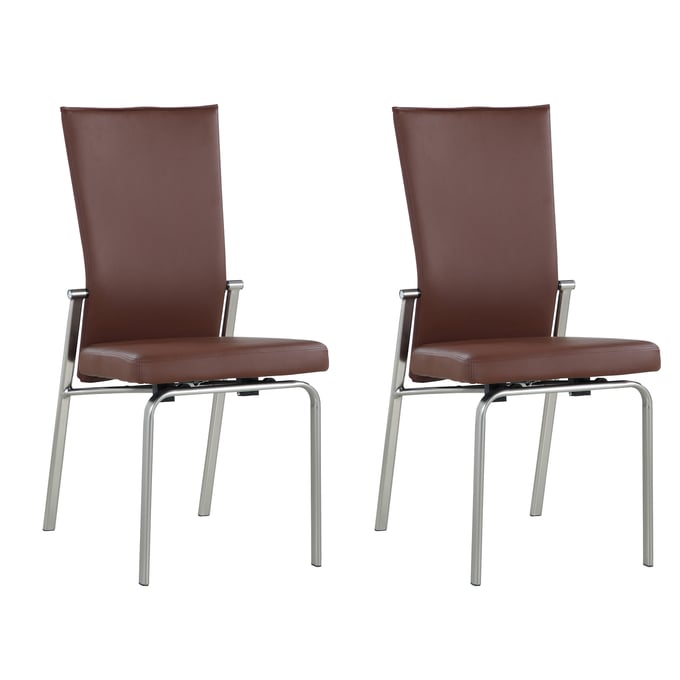 2 Chintaly Imports Molly Brown Chrome Motion Back Side Chairs CHF-MOLLY-SC-BRW