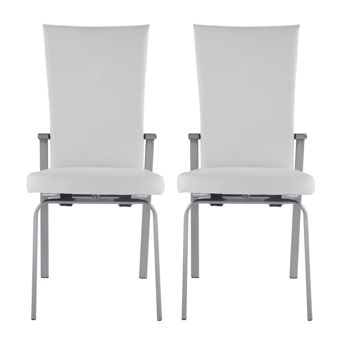 2 Chintaly Imports Molly White Chrome Motion Back Side Chairs CHF-MOLLY-SC-WHT