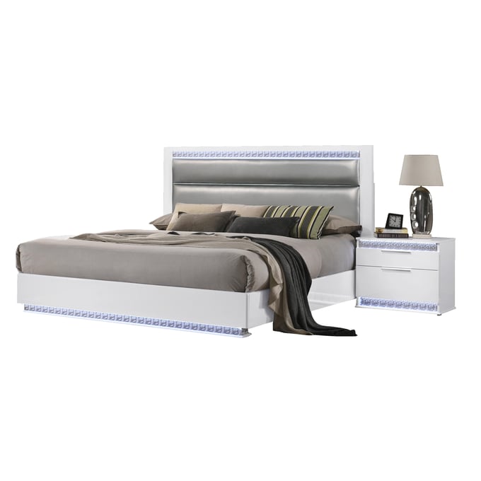 Chintaly Imports Moscow Gloss White Silver 2pc Bedroom Set With Queen Bed CHF-MOSCOW-QN-S2