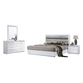 Chintaly Imports Moscow Gloss White Silver 4pc Bedroom Set with King Bed