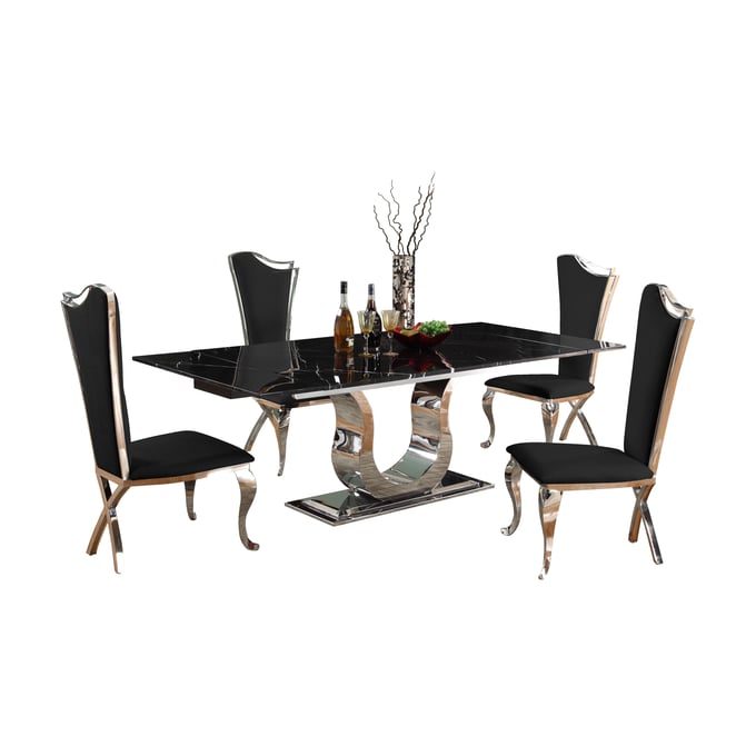 Chintaly Imports Nadia Black Marquina 5pc Dining Room Set CHF-NADIA-5PC-BLK