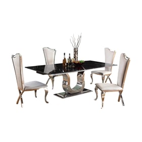 Chintaly Imports Nadia White Black Marquina 5pc Dining Room Set