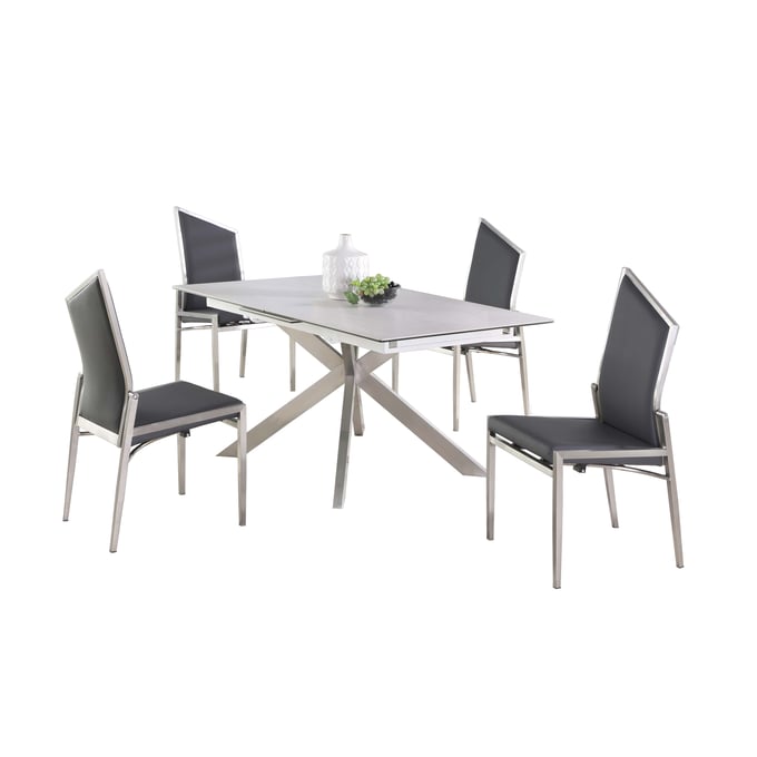 Chintaly Imports Nala Brushed Grey 5pc Dining Room Set CHF-NALA-5PC-GRY