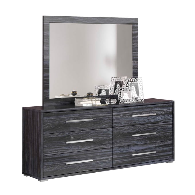 Chintaly Imports Naples Gloss Grey Dresser and Mirror CHF-NAPLES-DRMR