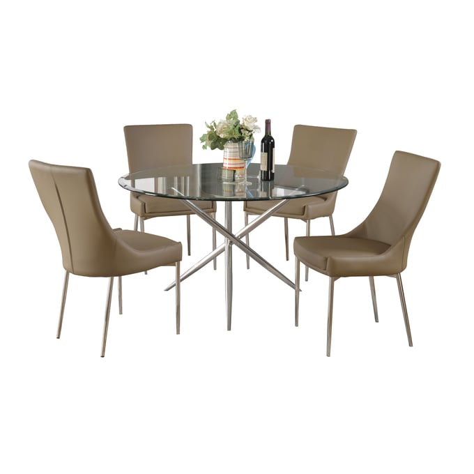 Chintaly Imports Patricia Brown Chrome 5pc Dining Room Set CHF-PATRICIA-5-PC