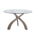 Round Glass Top Dining Table w/ Solid Wood Base