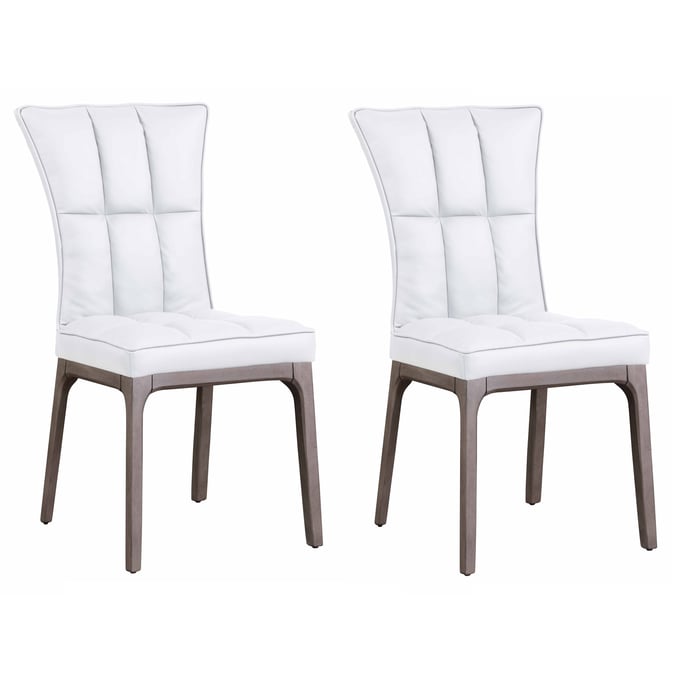 2 Chintaly Imports Peggy White Tufted Dining Side Chairs CHF-PEGGY-SC-GRY-WHT