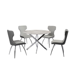 Chintaly Imports Sandra White Grey 5pc Dining Room Set