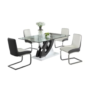 Chintaly Imports Stella White Gloss Grey 5pc Dining Room Set