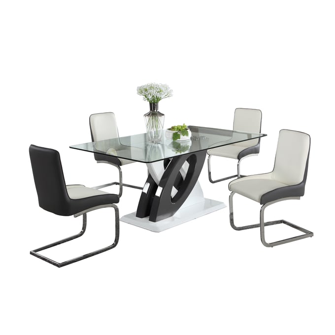 Chintaly Imports Stella White Gloss Grey 5pc Dining Room Set CHF-STELLA-5PC