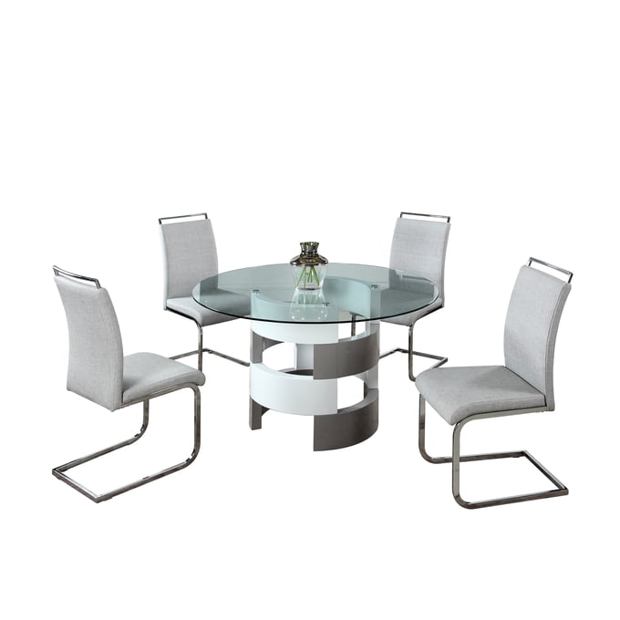 Chintaly Imports Sunny White Gloss Grey 5pc Dining Room Set CHF-SUNNY-5PC