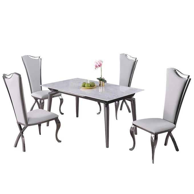 Chintaly Imports Tabatha Nadia Gloss Grey 5pc Dining Room Set CHF-TABATHA-NADIA-5PC