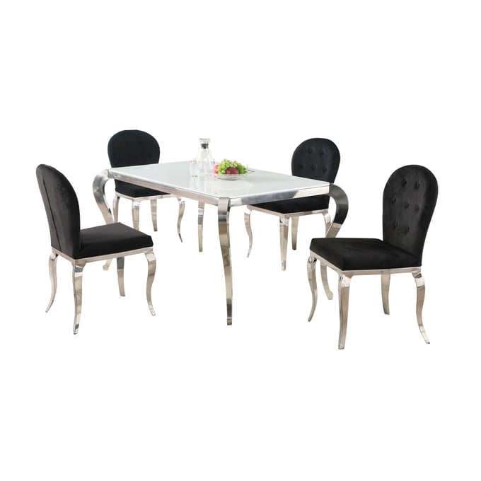 Chintaly Imports Teresa White Black 5pc Oval Dining Room Set CHF-TERESA-OVL-5PC