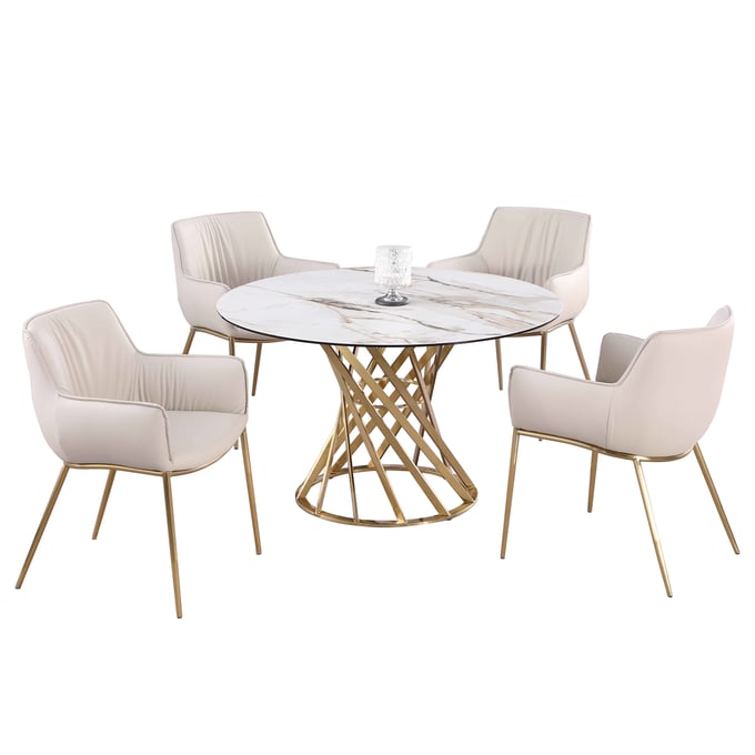 Chintaly Imports Tracy Taupe Matte White 5pc Dining Room Set CHF-TRACY-5PC-BGL-CER-47